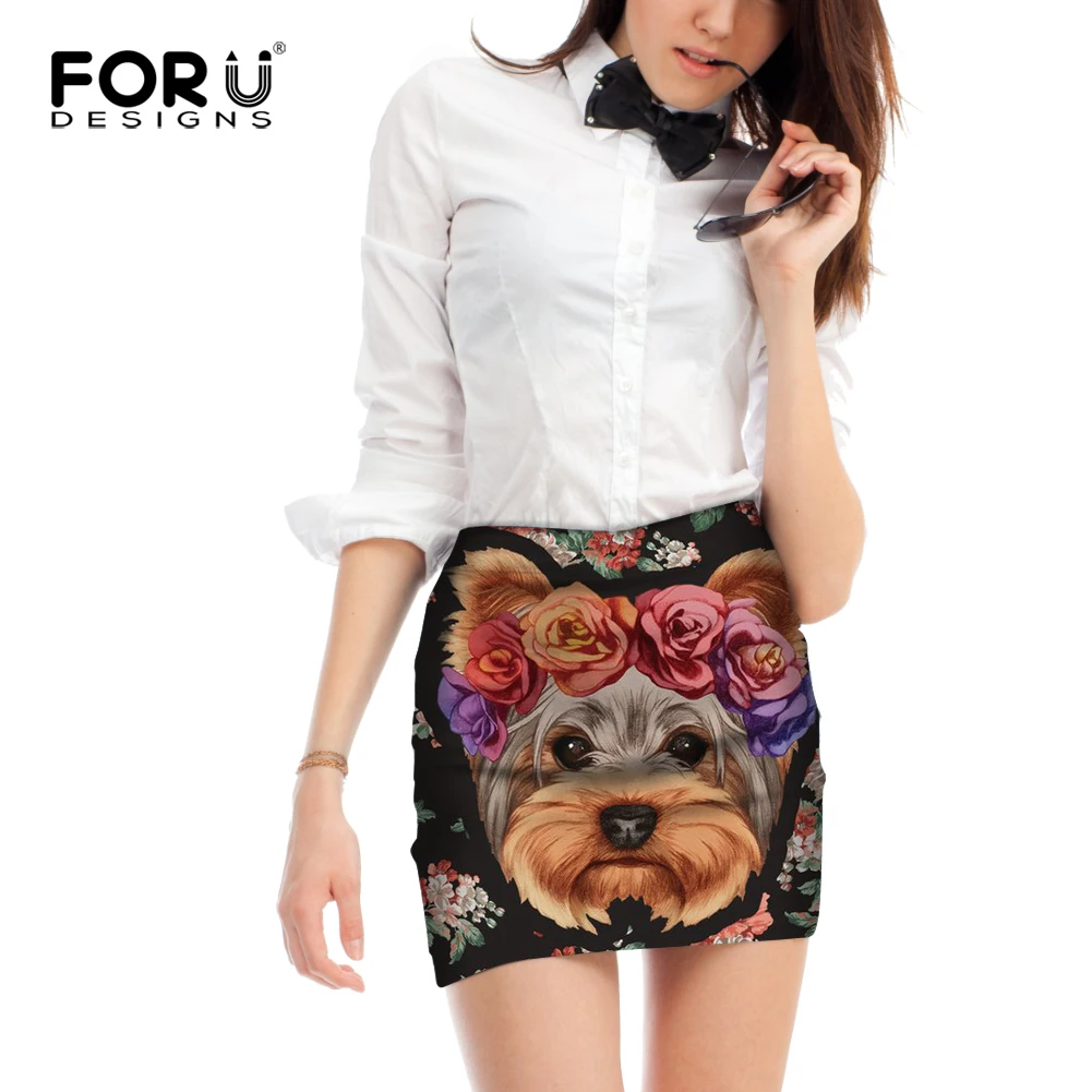 

FORUDESIGNS Cute Puppy Yorkshire Terrier Printing Women Mini Skirts Ladies Funny Design Beach Skirts for Females Kawaii Bottoms