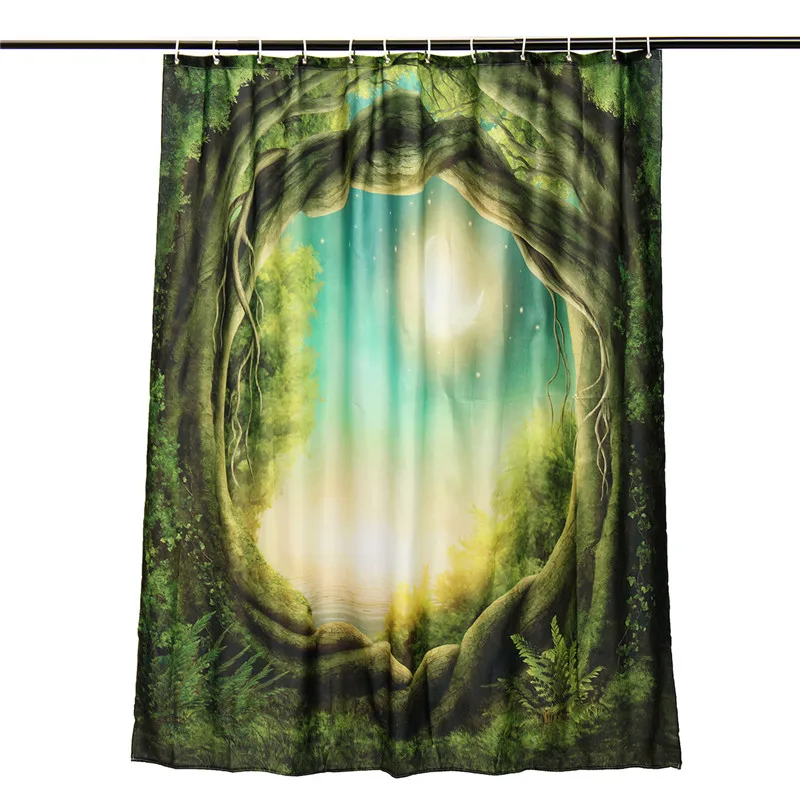 Green Tree Design Shower Curtain Bathroom Waterproof Mildewproof