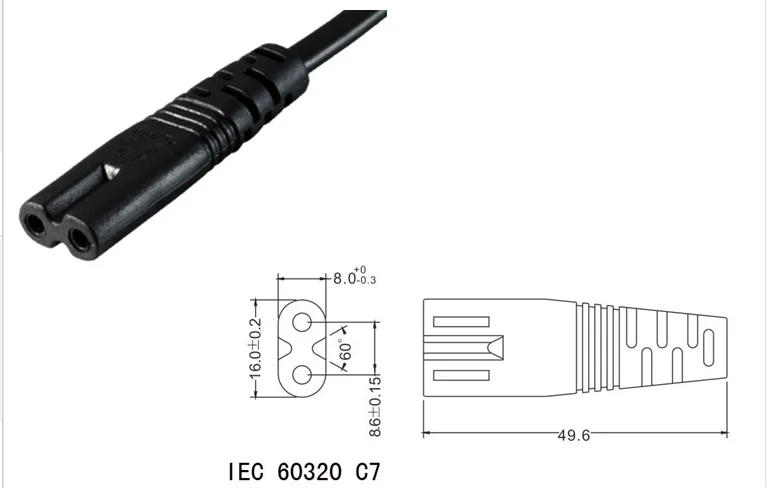 C7/C8 мощность "8" Рисунок адаптер конвертер кабель, Европейский IEC320 C7 мама к C8 штекер удлинитель, 30 см-500 см, 1 шт