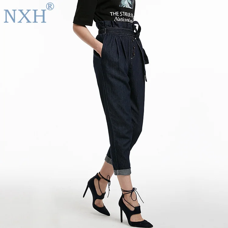 NXH Dark blue womens jeans Ankle-length pants distressed jeans high waisted jeans top shop jeans fashionnova woman