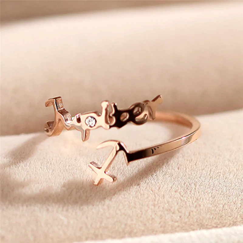 Дизайн 12 созвездия зодиака знак кольца на палец розовое золото цвет 316 титановая сталь регулируемый размер женские кольца S3