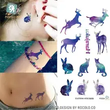 Рождественские водонепроницаемые Временные татуировки для женщин, сексуальные волшебные цветные татуировки с кроликом и оленем, R3004