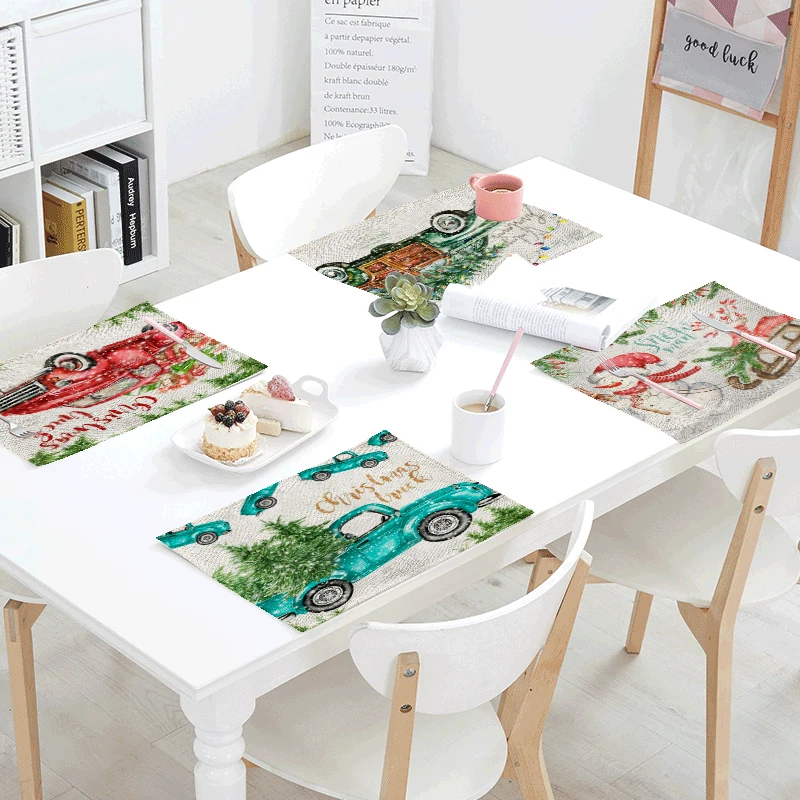 

Christmas Series Napkin Christmas Tree Snowman Christmas Hat Single Print New Year Creative Place Mat Family Decorate Tablecloth