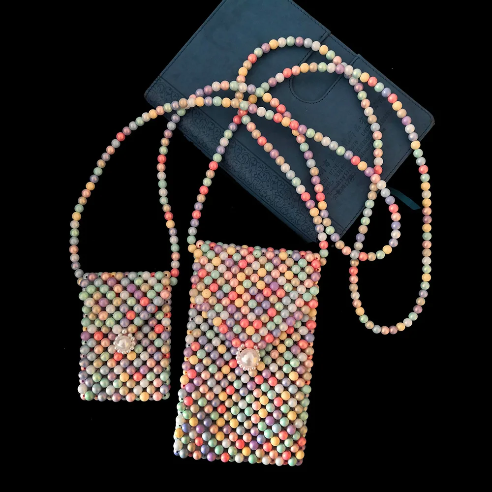 

Mini Weaving Beaded Crossbody Bags for Women Handmade Colorful Pearl Bags for Women Ladies Handbags Mobile Phone Bag Purses 2019