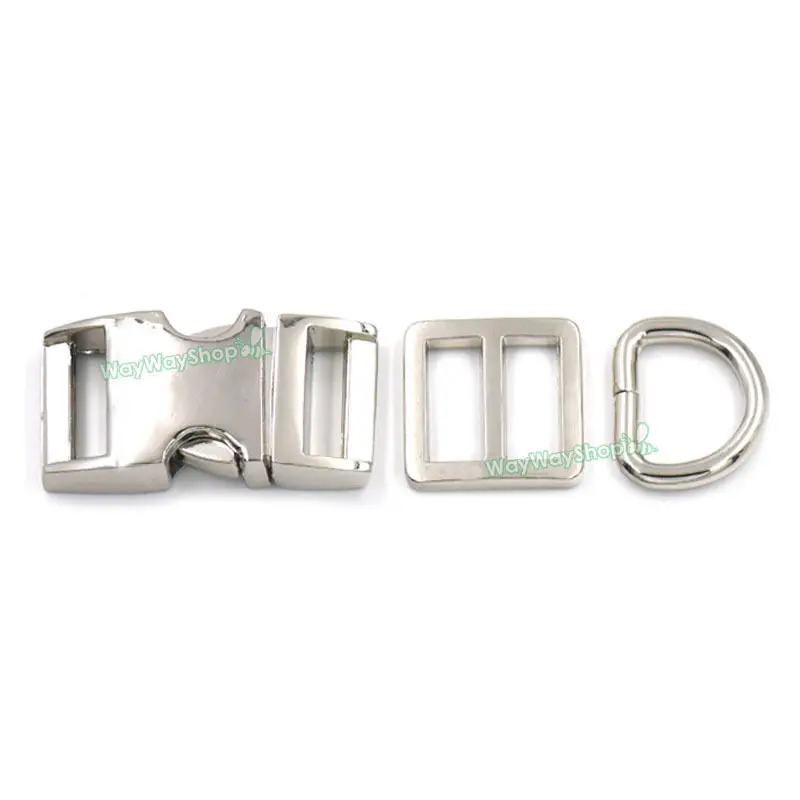 2 Sets Buckles Hook Clip D Dee Ring Side Release Adjustor Triglides dog collar Metal 3//4 19mm Nickle