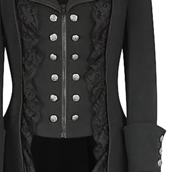

2019 Winter Spring Women Long Sleeve Retro Lace Trim Button Up Vintage Irregular Tailcoat Outwear Lady 3.1