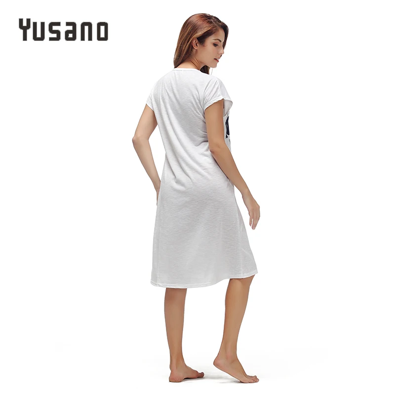 Yusano Ночная рубашка пижамы платье короткий рукав o-образным вырезом Ночная рубашка Длинные рубашки плюс Размеры свободный крой Ночная рубашка ночную рубашку