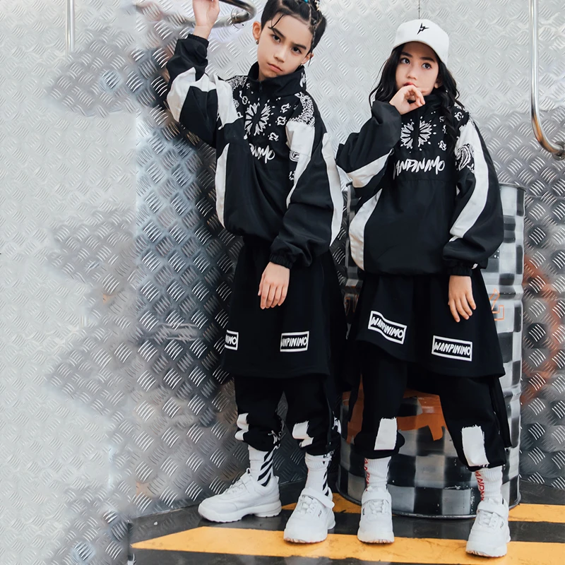 Koop Hip Hop Dans Kostuum Jazz Kostuums Jongens Street Dance Kleding Meisjes Jas Broek Kinderen Show Dancing Outfit Kleding DQS1476