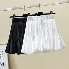 На шнуровке Для женщин Летняя плиссированная юбка Jupe Femme белый черный, Розовый Короткие с высокой талией юбка Faldas Boho пляж сексуальные мини-юбка C5493