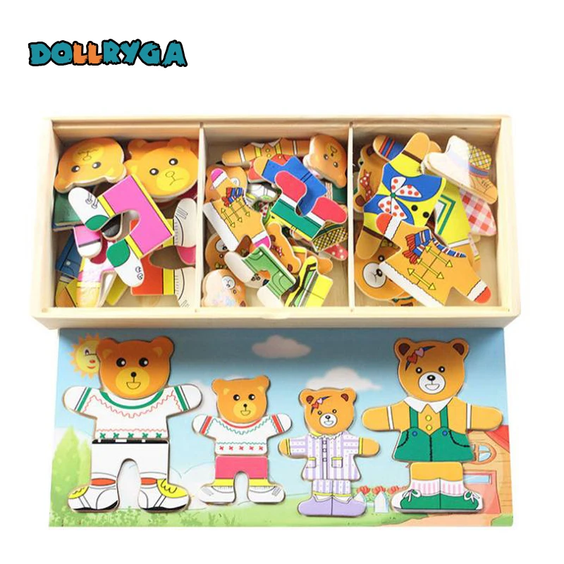 3D DIY Wooden Solid Match Plate Blocks Set Early Childhood Educational Cartoon Costumes Kindergarten Toys Gifts For Kid DOLLRYGA