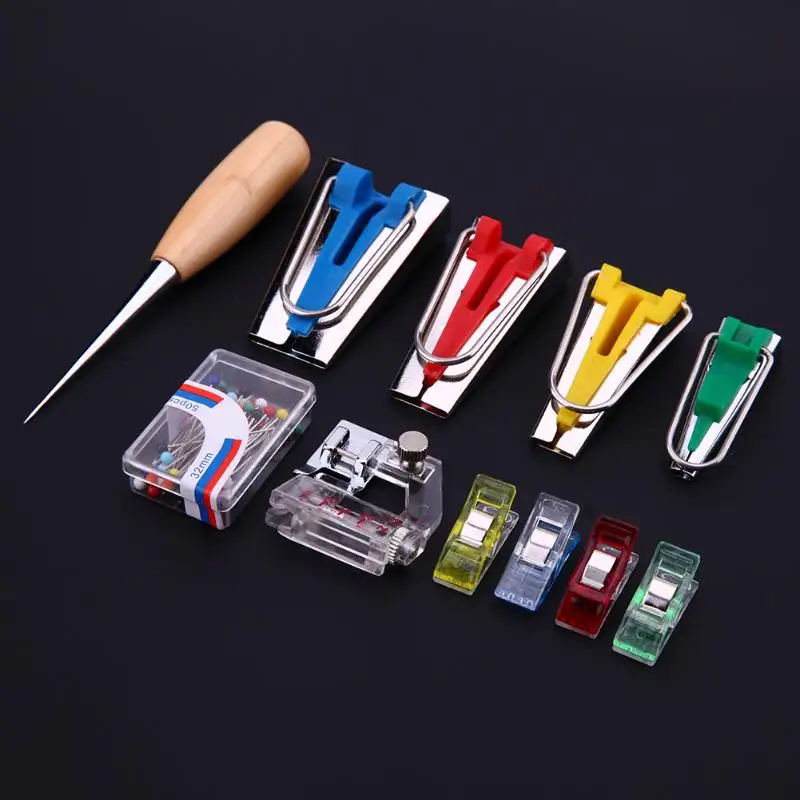

11pcs Kit Bias Tape Makers Binding Machine Sewing Quilting Hemming Tool Set Binder Foot Domestic DIY Sewing Hand Tools