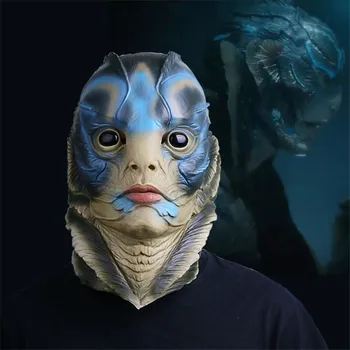 

Takerlama The Shape of Water Mask Cosplay 2018 Merman Helmet Fish Face Mask Latex Funny Halloween Party Props