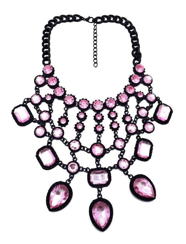 Лучшие леди новые оптовые цены, модное ожерелье Европейский костюм кристалл чокер кисточкой нагрудник кулон ожерелье массивные ювелирные изделия B2515 - Окраска металла: Pink
