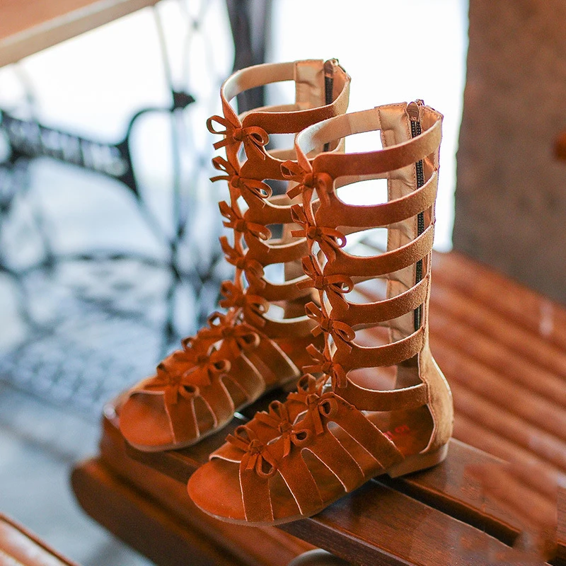 Yorkzaler عالية قمم طفل الطفل الصنادل الرومانية 2018 الاطفال Bowknot المصارع عارضة أحذية الصيف الأسود أزياء الأطفال الأحذية