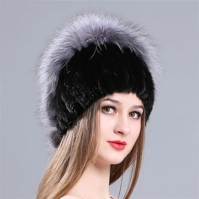 Black SliverFox Fur Шапка женская Новинка года норковая шапка женская шапка зима теплый красный& Щепка Фокс Мех животных pom Кепки Для женщин трикотажные шапочки дамы skullies шапочка Кепки s - Цвет: Black SliverFox Fur