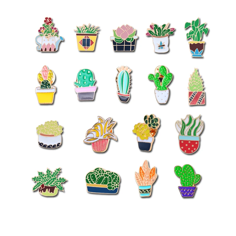 

Lovely Mini Cartoon Brooches For Women And Kids Plant Collection Enamel Pins Potted Flower Potted Grass Metal Lapel Buckle Icon