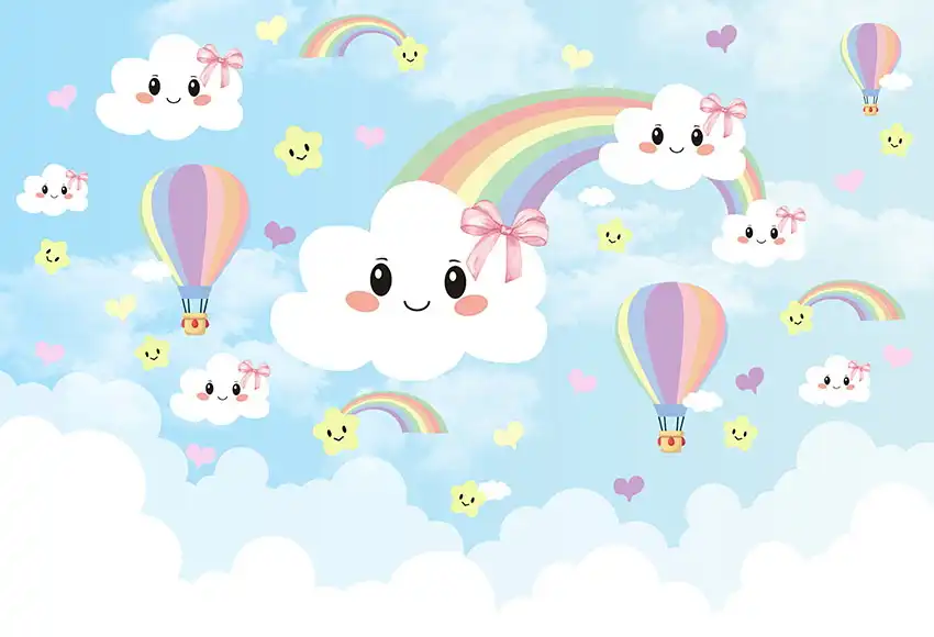 Fondo fotográfico de vinilo cielo azul nube blanca Arco Iris niños bebé