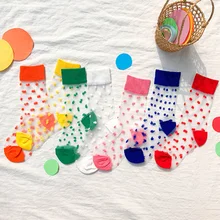 Модные сетчатые детские носки в горошек для мальчиков и девочек, тонкие шелковые носки, детские От 1 до 8 лет, прозрачные короткие носки, забавные носки