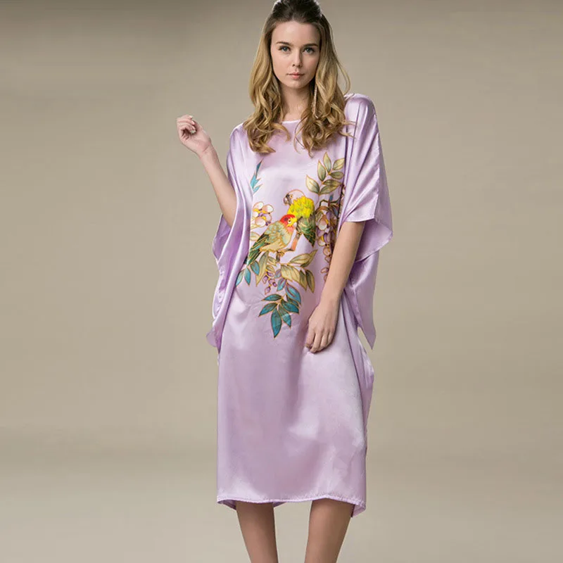 100% abiti di seta da donna in raso di seta abiti di seta naturale formato  libero abito dipinto a mano viola chiaro motivo floreale spedizione  gratuita|women silk dress|silk dressdress women - AliExpress