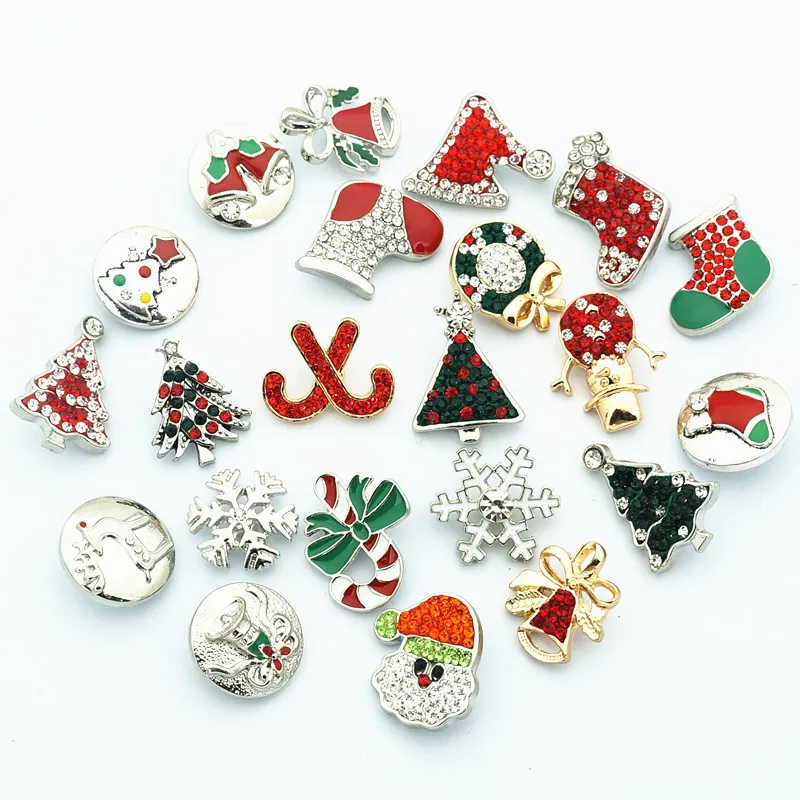 

20pcs mixed Christmas snap buttons Rhinestone Santa Claus sock Tree Snowman Snowflake 18MM snap buttons fit snap necklace