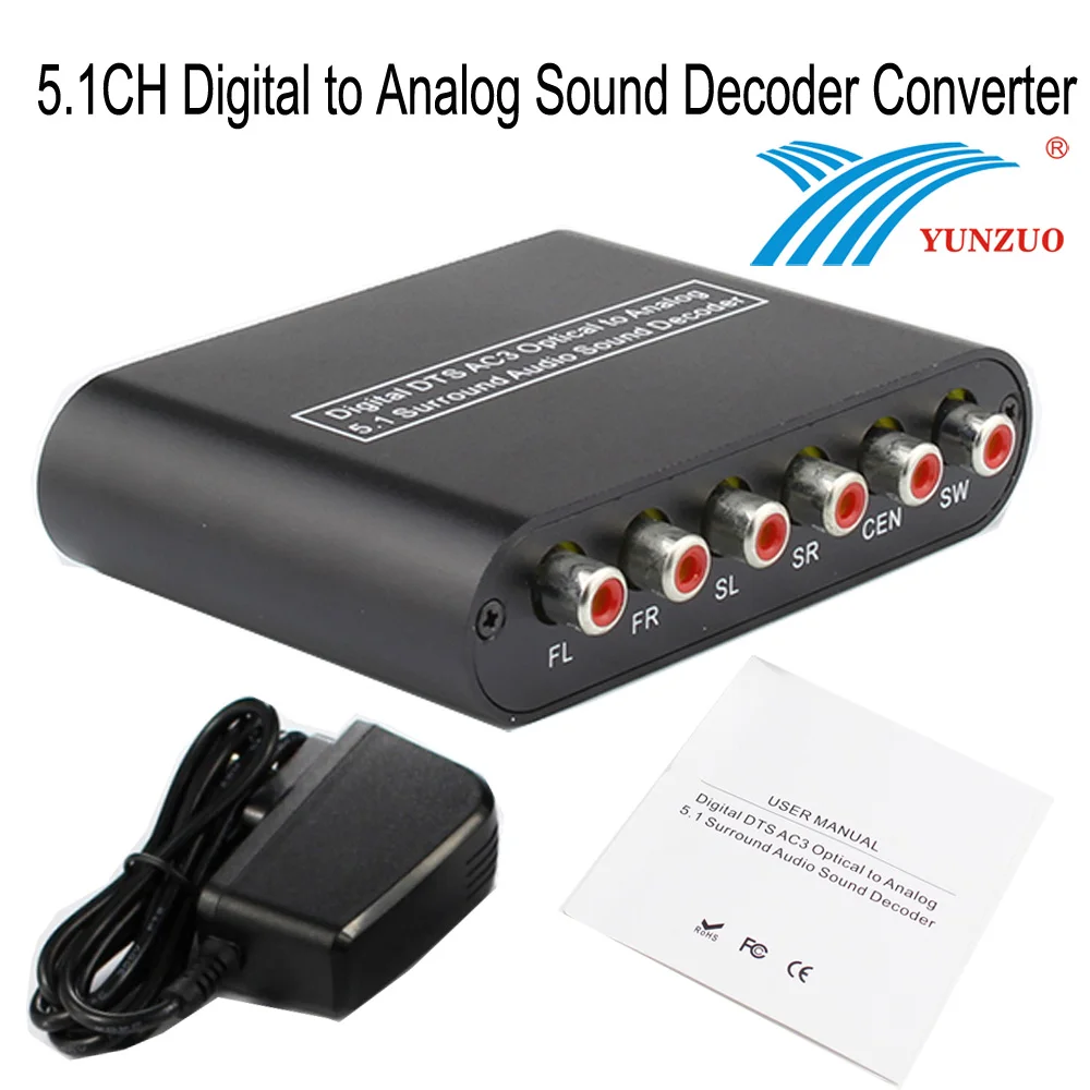 

Digital to Analog Converter 5.1CH Digital DTS AC3 Optical To Analog Audio Surround Sound Decoder Optical SPDIF 3.5 AUX Coaxial