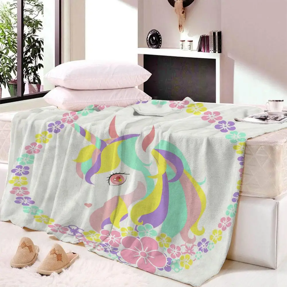 

Cartoon Unicorn Hot Sale Thin FloralBlanket For Bed Super Soft Throw Blanket Art Beach Towel Throw Travel Bedspread Cartoon Beds