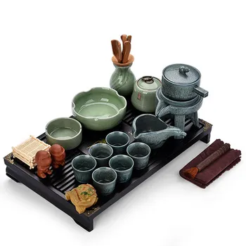 

Chinese Style Retro Tea Set Tea Tray Full Set Ceramics Teapot Teacups Kung Fu Purple Sand Household Simple bamboo Tea Table