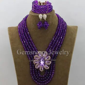 

Purple Nigerian Wedding African Beads Jewelry Set Chunky Crystal Costume Necklace Jewelry Set 8MM Beads Free Shipping WB977