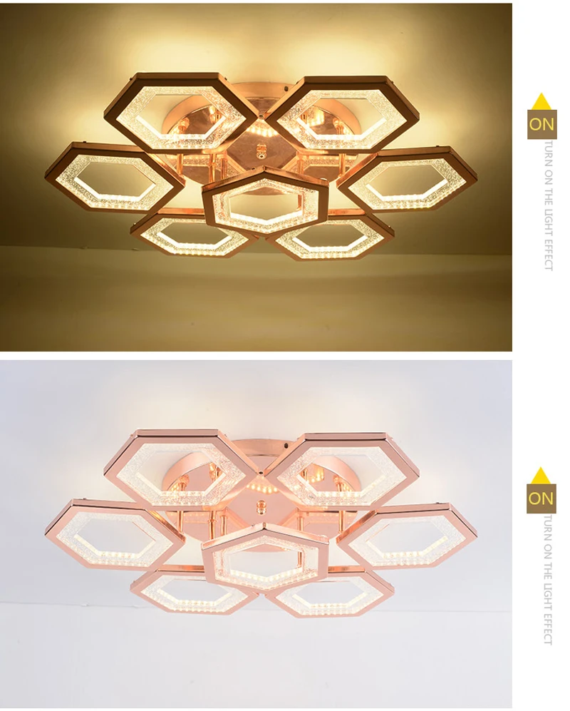 Современный минималистский гальванических аппаратных потолочный светильник творческий гексагональной цвета розового золота Акрил