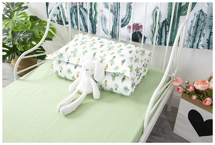 customize ins hot crib pillowcase bed sheet quilt cover 100% cotton cactus pattern baby kids bedding set  (8)
