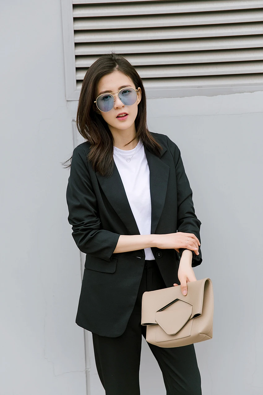 Women's suit 2019 spring and autumn loaded new fashion casual office ladies OL was thin temperament pure color two / piece set Women's suit 2019 spring and autumn loaded new fashion casual office ladies OL was thin temperament pure color two / piece set