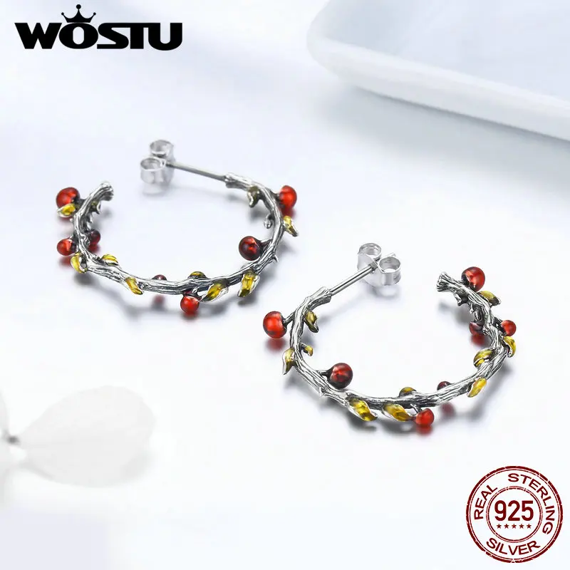 WOSTU Осенние новые 925 пробы серебряные серьги-гвоздики в форме растения для женщин любовника жены S925 Серебряные модные ювелирные изделия подарок CQE443