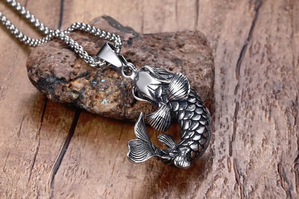 Mens Goldfish Necklaces Stainless Steel Fancy Carp Fish Pendant Collares Collier Men Fashion Jewelry Accessories colar choker 12