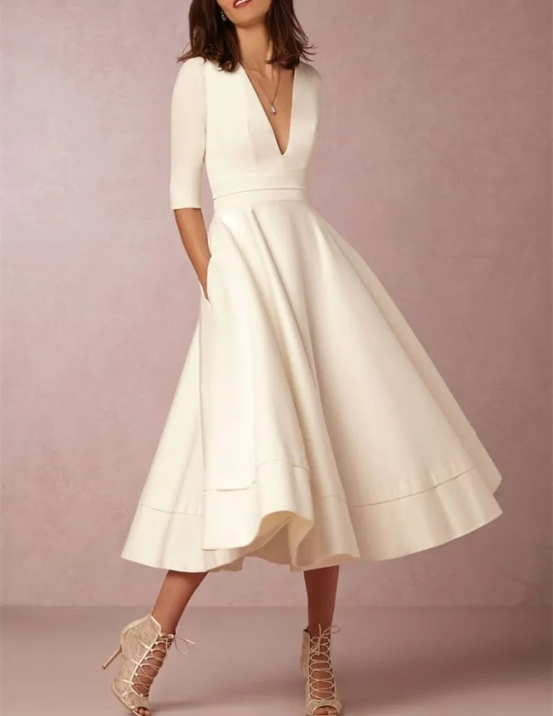 Spring 2016 Graceful Tea length Prom Dresses with Half Sleeve Simple ...
