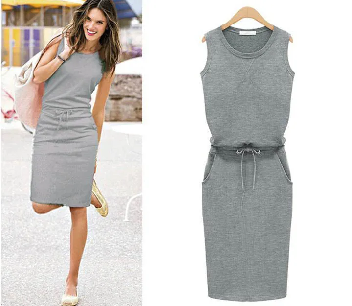 Women Sports Casual Dress 2015 Summer Crop Cozy Solid Slim High Waist