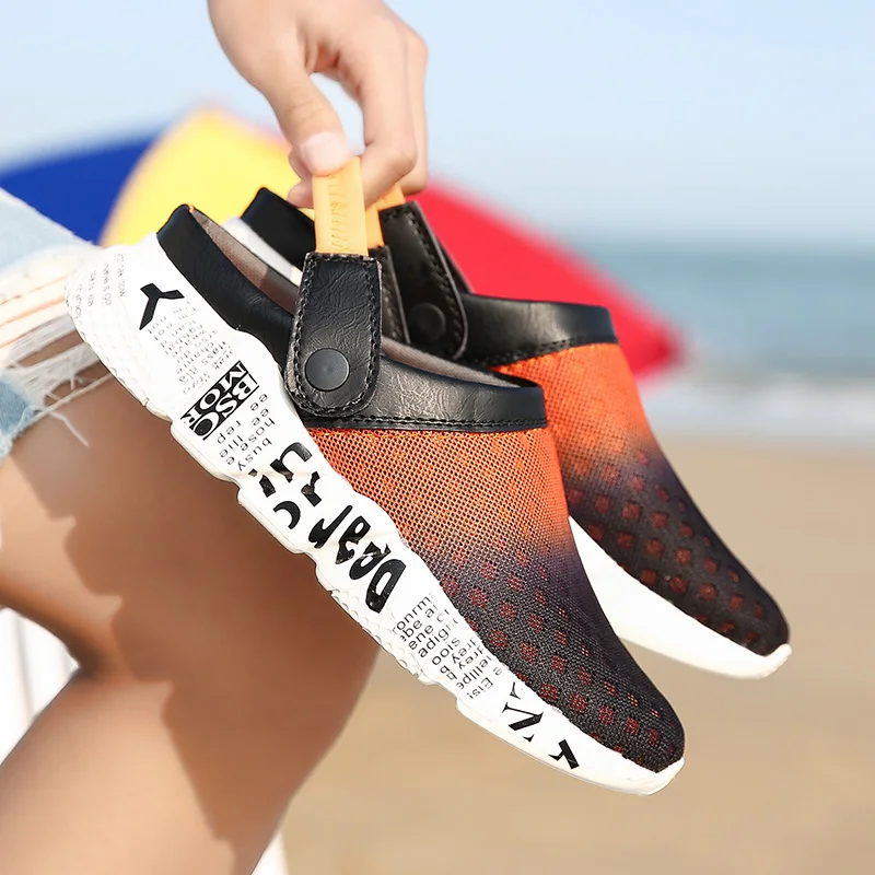 Men's Croc Sandal Slippers Mesh Breathable Beach Flip Flops Flat Shoes Summer New Non-slip Light Sandals for Men
