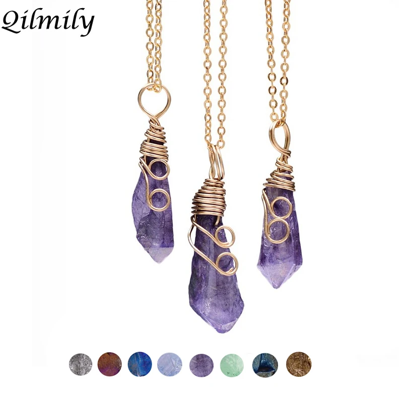 

Elegant Distinctive UniqueNatural Stone Necklace, Red, Pink, White, Violet Crystal+Copper+Chaining Necklace for Men and Women