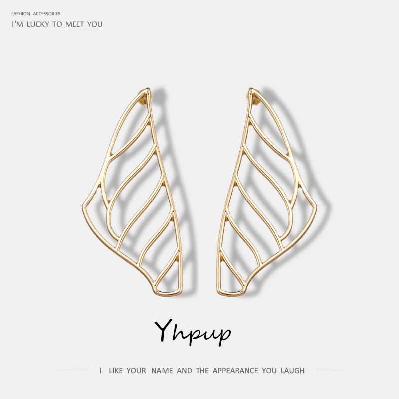 

Yhpup T Show Simple Gold Hollow Leaves Plant Stud Earrings Geometric Zinc Alloy Exaggerated Earrings For Women Party Jewelry