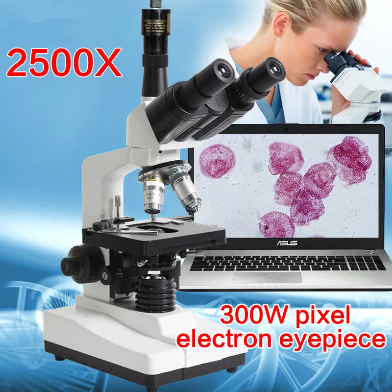 

Lab Compound Biological Microscope 40X-2500X LED Lab Trinocular Microscope Metal student Medical + 3MP electronic eyepiece