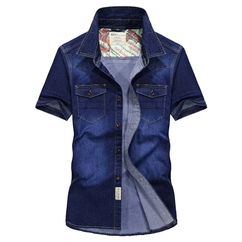 Summer New Shirt Men Casual Denim Shirts Short Sleeve Thin Tops Blue