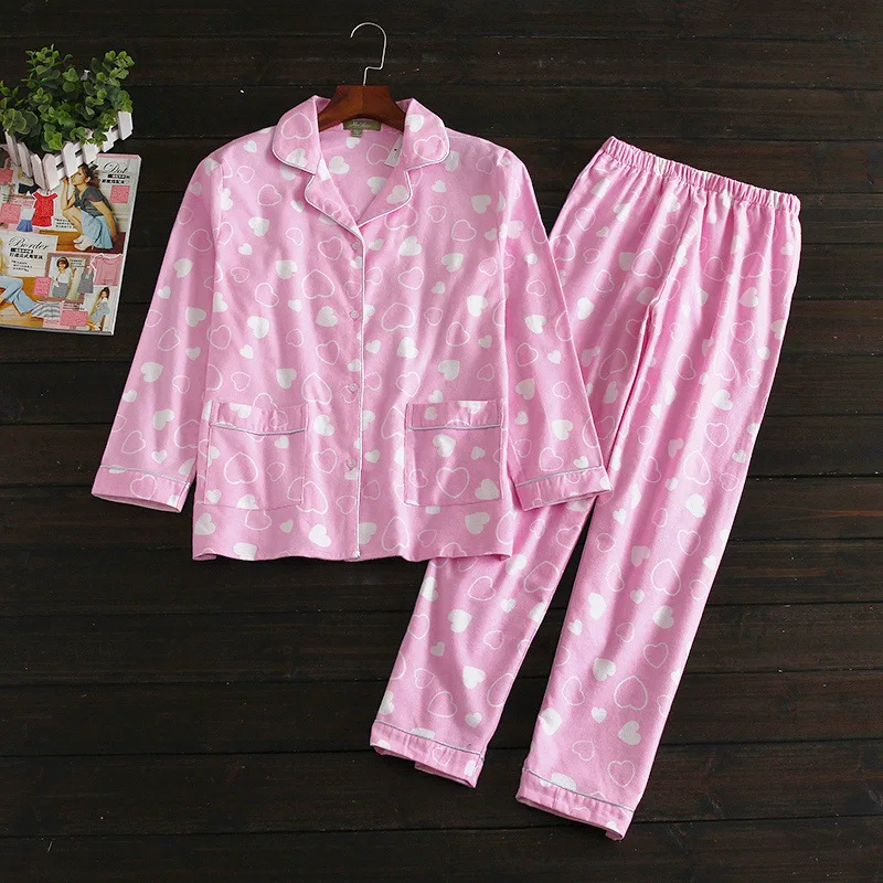Хлопчатобумажный женский пижамный комплект в горошек и полоску, осенняя Домашняя одежда с длинным рукавом для женщин, Kwaii, весенние мягкие пижамные комплекты для женщин - Цвет: HFA5122-PK