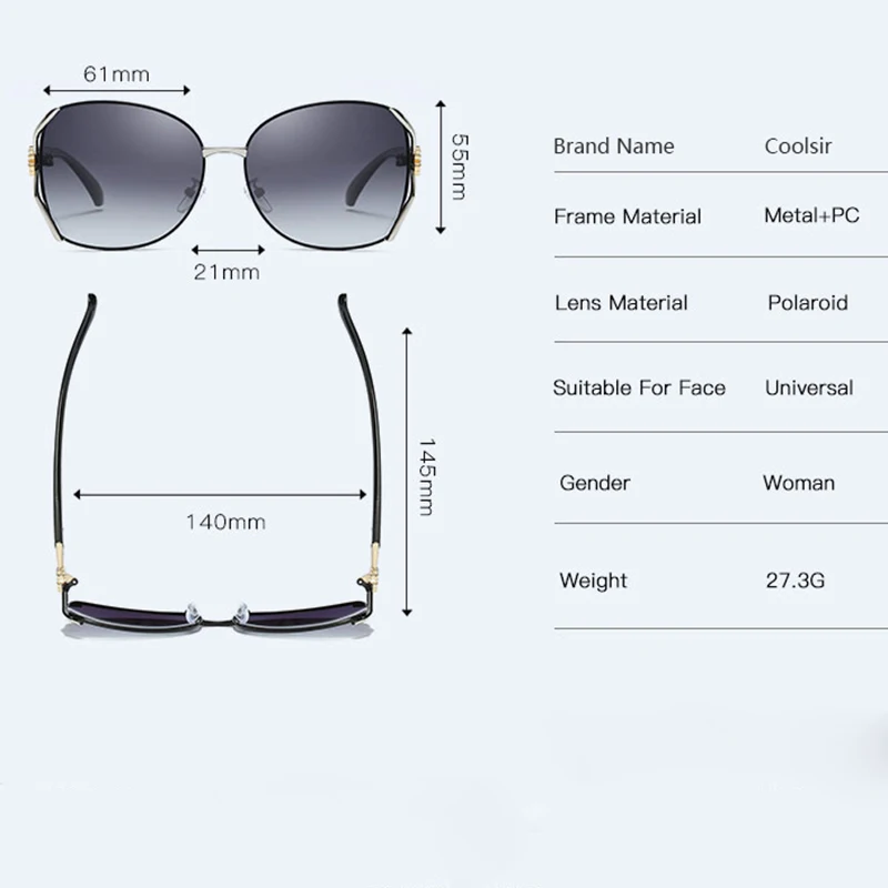 HEITHION Fashion Polarized Sunglasses Women Brand Designer Sun Glasses Oversized Shades Lens Ladies Metal Eyeglasses UV400
