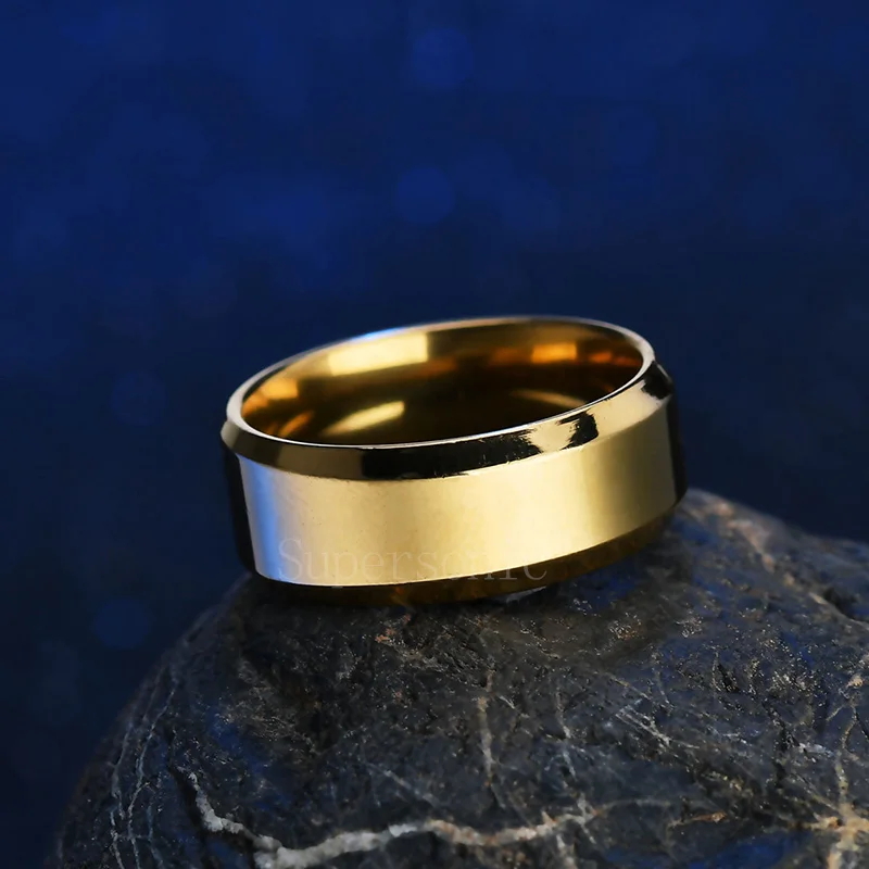 Letdiffery 8 мм нержавеющая сталь Выгравированные названия логотип персонализированные женские кольца золотые черные индивидуальные юбилейные мужские кольца - Цвет основного камня: 8mm Gold