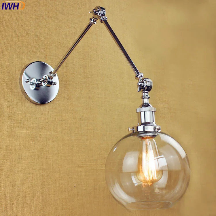 

Glass Loft style Retro Vintage Wall Light LED Home Lighting Edison Swing Long Arm Lamp Industrial Wall Sconce Appliques Murale
