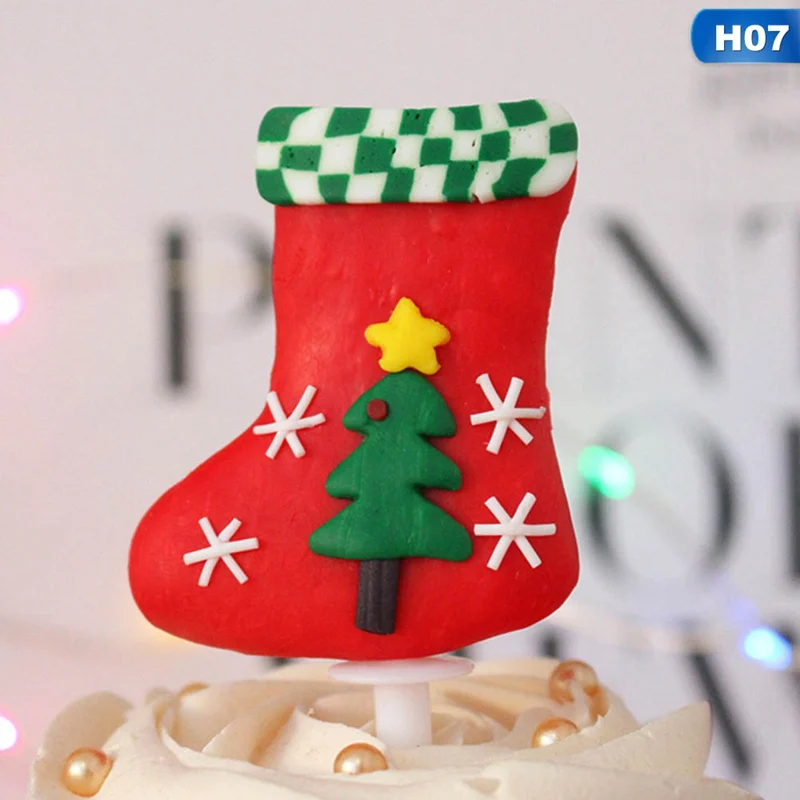Рождественский торт Топпер Санта-Клаус Снеговик украшения для кексов с Рождеством Рождественский торт украшение подарок на год 14 видов стилей - Цвет: 7