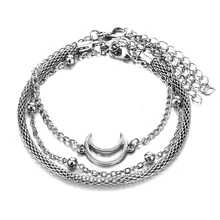 IPARAM 3 шт винтажный женский серебряный браслет с Луной набор богемная многослойная Геометрическая бусина цепочка браслет Шарм Ювелирные изделия Подарки