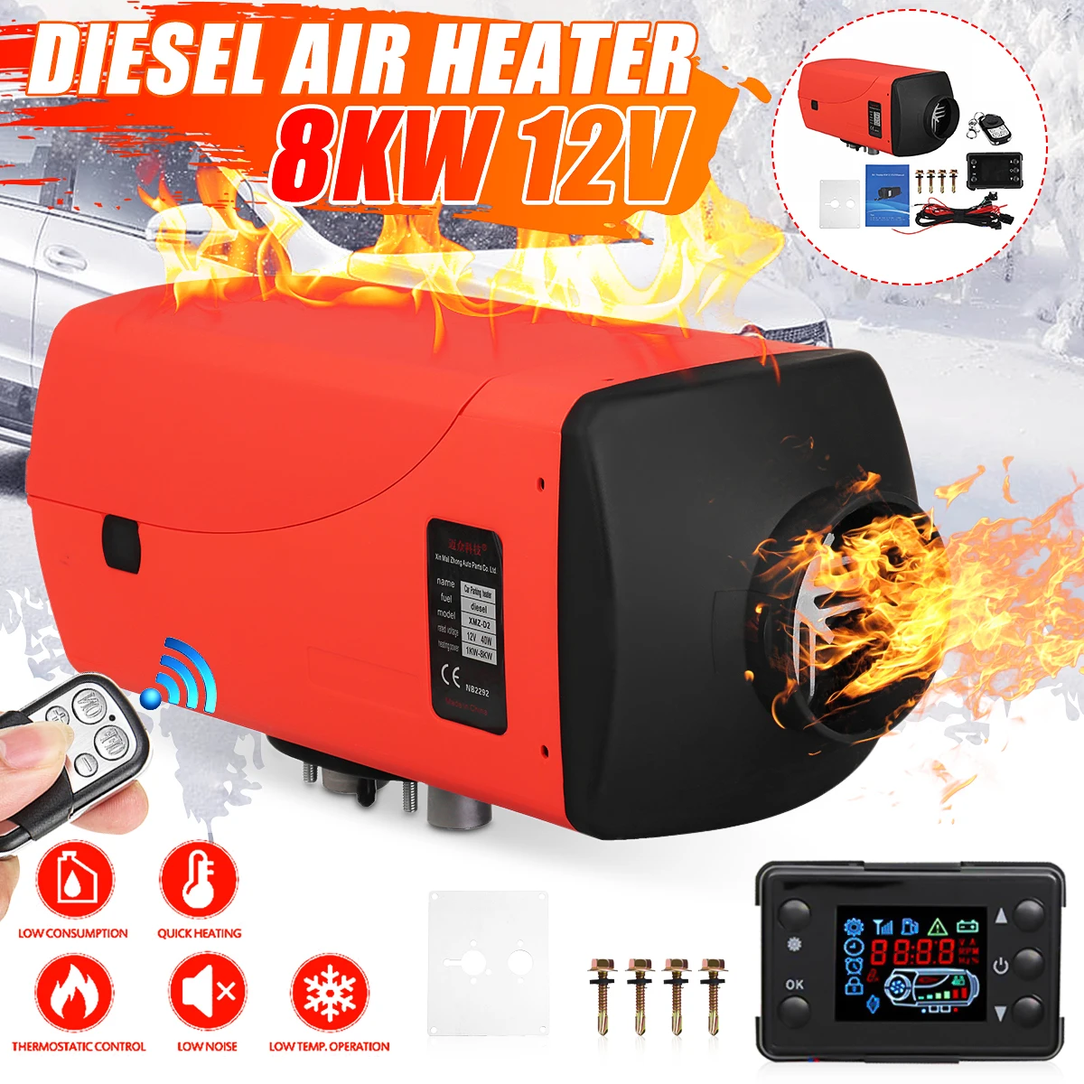 

8KW Air Diesel Heater 12V Car Parking Heater With Remote Control LCD Monitor Car Heater Truck Boat Van RV Bus Heating Machine