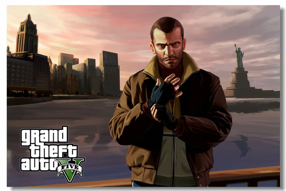 tragedia Debilitar Hacia atrás Impresiones de pared de lona personalizadas GTA 5 póster de juego Grand  Theft Auto V papel tapiz Niko Bellic Michael pegatina de pared decoración  del hogar #0921 #|stickers home decor|home decorgame wallpaper -