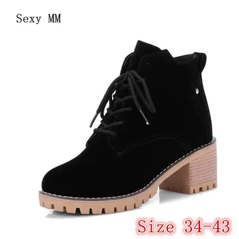 

Spring Autumn Winter Women Ankle Boots Booties Square High Heels Shoes Woman Short Boots High Quality Plus Size 33 - 40 41 42 43
