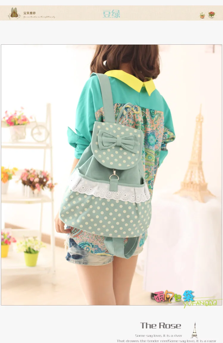 Mochilas de Viagem Adomoe Japão Estilo Kawaii Laço Arco Mochila Adolescentes Lona Ocasional Bolsa Escolar Coreano Mori Menina Estudantes Frescos Dot 9 High Quality Bolsas e Malas